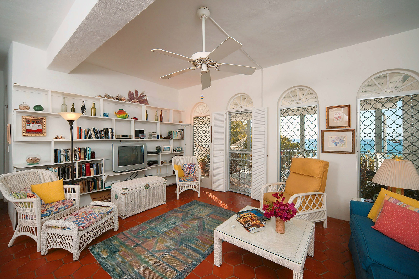 La Mer's comfortable living room with water views